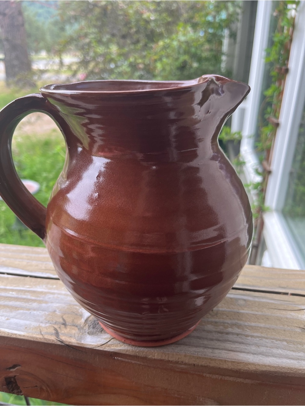 Old Sturbridge Village Large Brown Pitcher 7 3/4” tall 7 3/4” wide